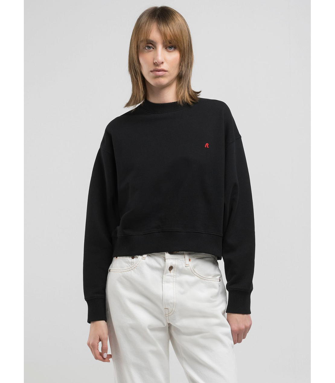 Rロゴ刺繍入りクロップドスウェットシャツ 詳細画像 ブラック 2